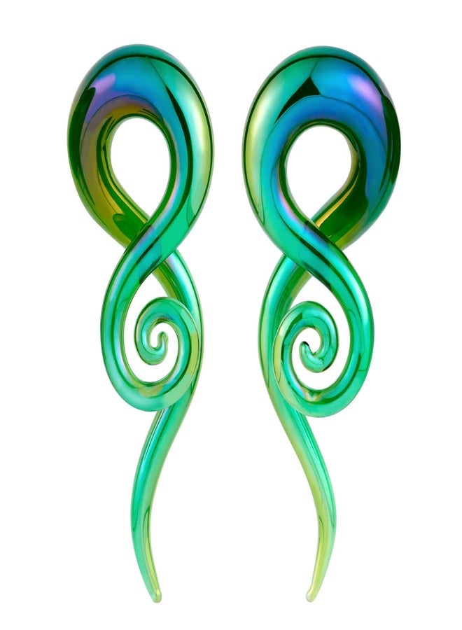 Qmcandy 2pcs Glass Splatter Spiral Ear Tapers Hanger Gauges Piercing Gauges for Ear 00g, Green - Image 5